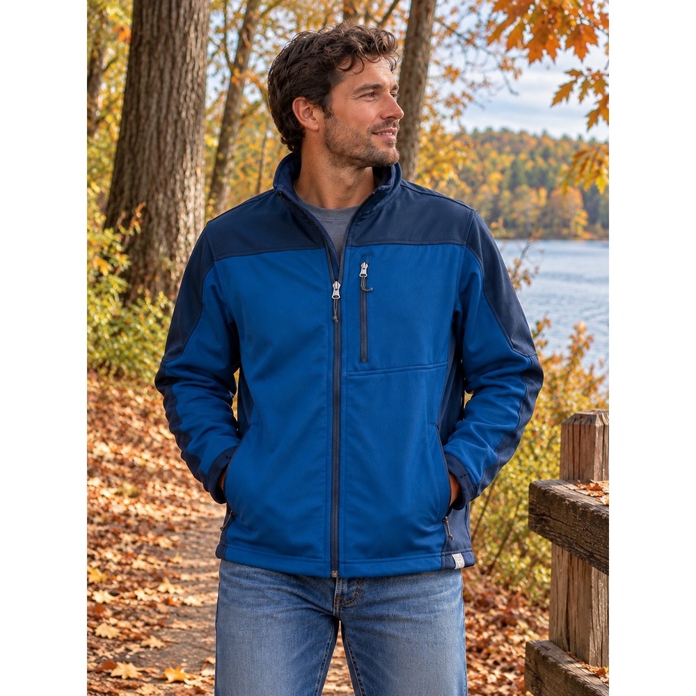 LIV Outdoor Men's Medium Blue Softshell Full Zip Jacket Fleece Lined Hiking